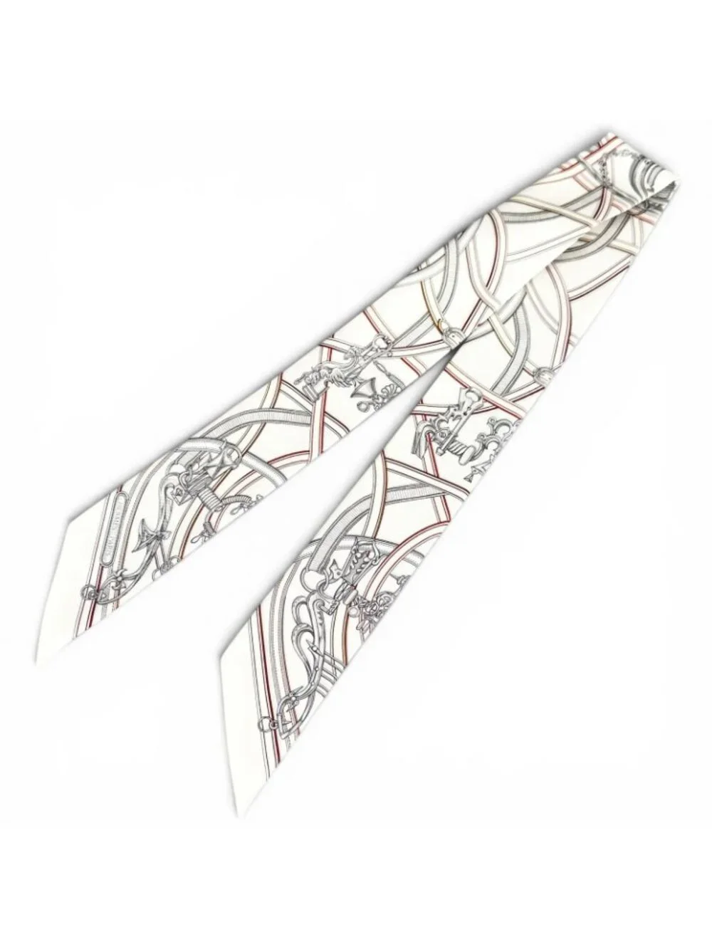 Hermes Twilly Legendary Harness Silk 100% Scarf White Red